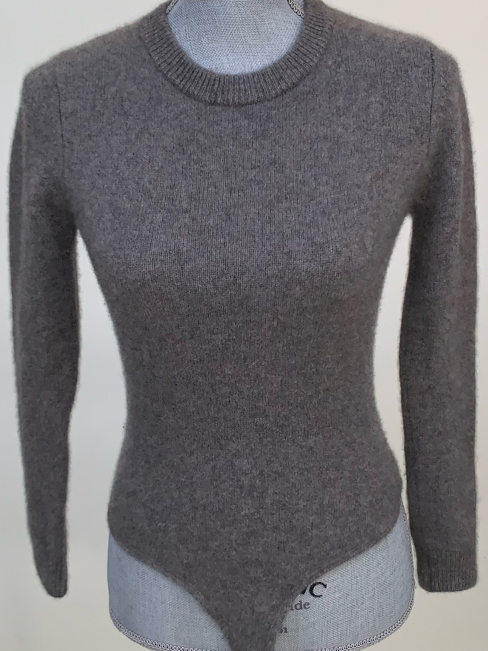 Zara Cashmere Gray Crewneck Long-Sleeve Knit Bodysuit Quiet Luxury Classic Sz S